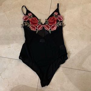 Rose mesh black bodysuit
